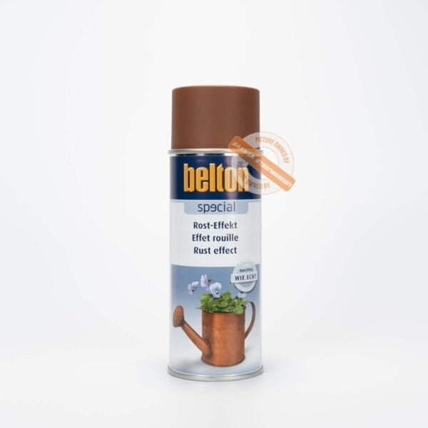 BELTON red-brown rust effect spray paint can on a white background