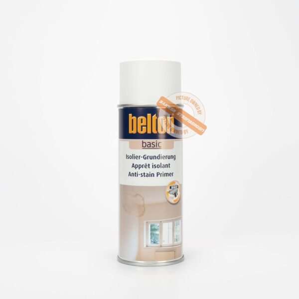 White isolation primer spray by Belton, product code 323508.